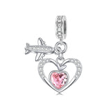 Sterling Silver Cubic Zirconia Heart Birthstone  Airplane Charm Beads