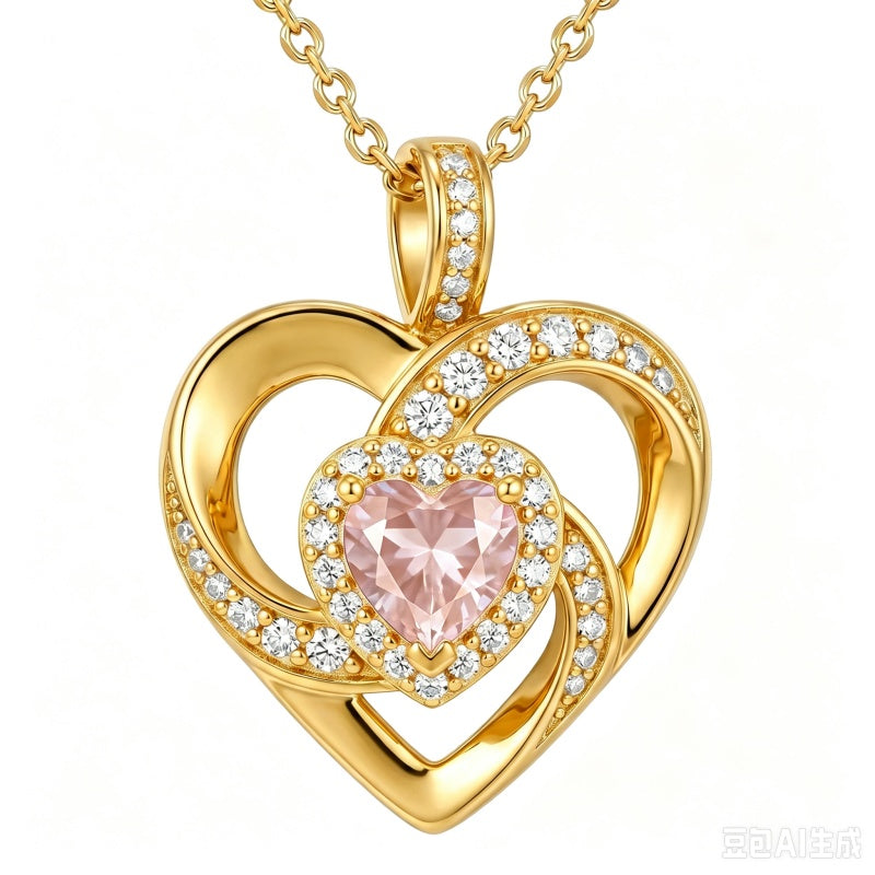 14K Gold Plated Love Heart Birthstone Necklace for Women