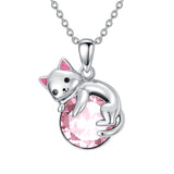 Sterling Silver Cubic Zirconia  Cat Pendant Necklace for Women