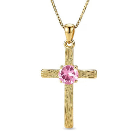 14K Gold Plated  Birthstone Cross Necklace  Pendant Necklace Mother's Day Birthday Gifts for Women