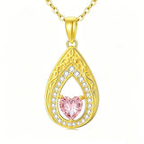 Vintage Teardrop Birthstone 14K Yellow Gold Plated Pendant Necklace for Women