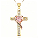 14K Gold Plated  Birthstone Cross Necklace Engraved I Love You Forever