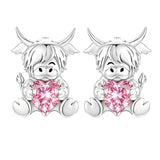 Sterling Silver 12 Month Birthstone Highland Cow Stud Earrings Christmas Gift