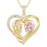 14K Gold Plated Birthstone Rose Heart Birthstone Necklace for Women