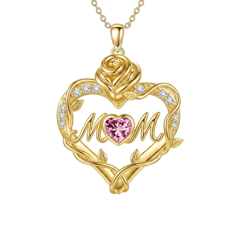 14K Gold Plated Heart Birthstone Rose Mom Butterfly Pendant Necklace for Women