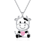 Sterling Silver Birthstone Cow Pendant Necklace