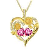 Double Birthstone Necklace 14K Gold Plated You Are My Sunshine Sunflower Necklace Heart Pendant Necklace