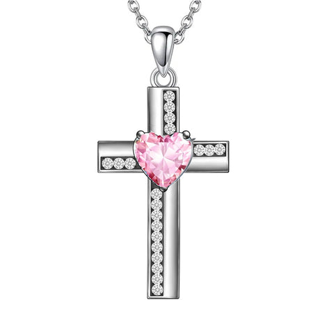 Sterling Silver 12 Birthstones Cross Religious Necklace for Women