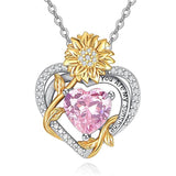 Sterling Sliver Birthstone Love Heart & Sunflower Pendant Necklace Engraved With You Are My Sunshine