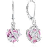 Sterling Silver Heart Birthstone Butterfly Leverback Earrings