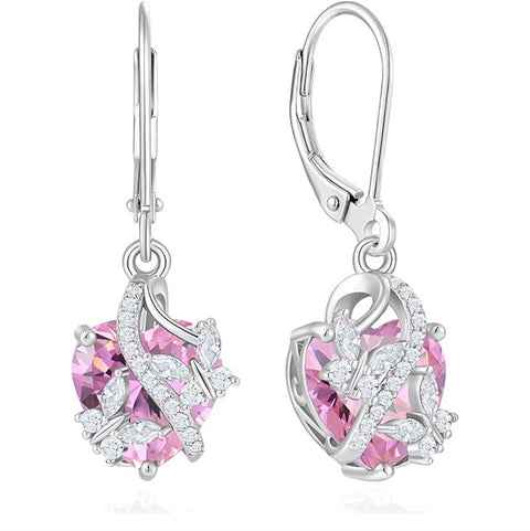 Sterling Silver Heart Birthstone Butterfly Leverback Earrings