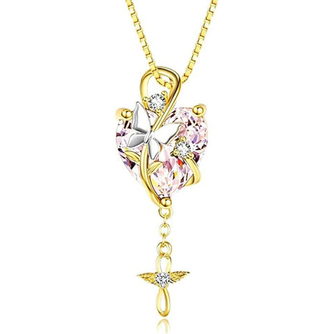 14K Gold Plated  Heart Birthstone Butterfly Infinity Angel WingPendant Necklace for Women