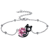 Cat Bracelet/ Anklet With Birthstone 925 Sterling Silver Cat  Gift For Women Daughter Mother