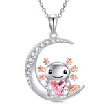 Sterling Silver 12 Birthstones Axolotl  Pendant Necklace