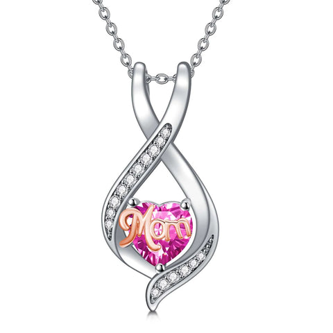 Sterling Silver Birthstone Mom Pendant Necklace Gift for Mother