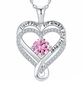 Sterling Silver 12 Month Birthstone Double Heart Pendant Necklace  Engraved with I Love You for Always and Forever