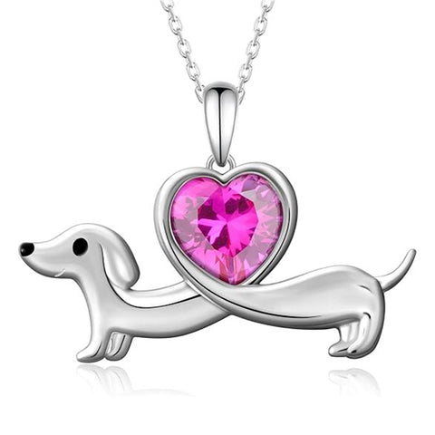 Sterling Silver Heart Birthstone  Dachshund Pendant Necklace