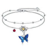 925 Sterling Silver Birthstone Dragonfly Anklet Butterfly Anklet Irish Celtic Jewelry for Women