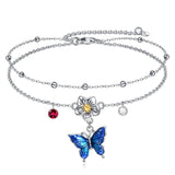 925 Sterling Silver Birthstone Dragonfly Anklet Butterfly Anklet Irish Celtic Jewelry for Women