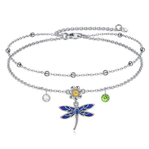 Sterling Silver Birthstone Dragonfly Butterfly Anklet & Irish Single Layer Anklet