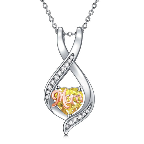 Sterling Silver Birthstone Mom Pendant Necklace Gift for Mother