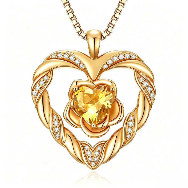 14K Gold Plated  Birthstone Rose Flower Heart Necklaces for Women  Birthday Christams Valentine's Day Jewelry Gift