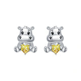 Sterling Silver Birthstone Otter Hippo Stud Earrings