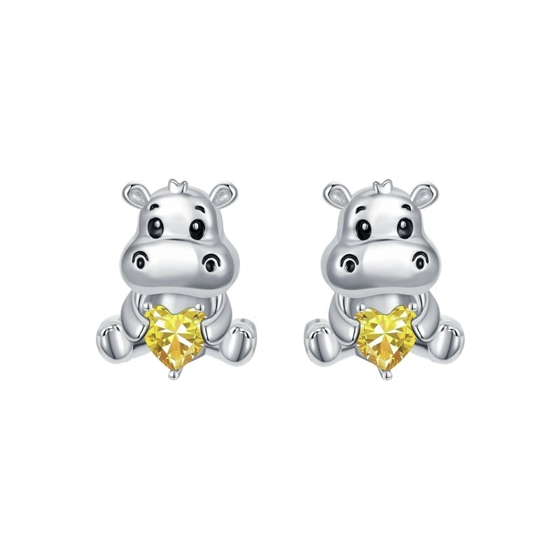 Sterling Silver Birthstone Otter Hippo Stud Earrings