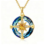 14K Gold Plated Crystal Compass Pendant Necklace Graduation Jewelry Inspirational Travel Valentine's Day Gift
