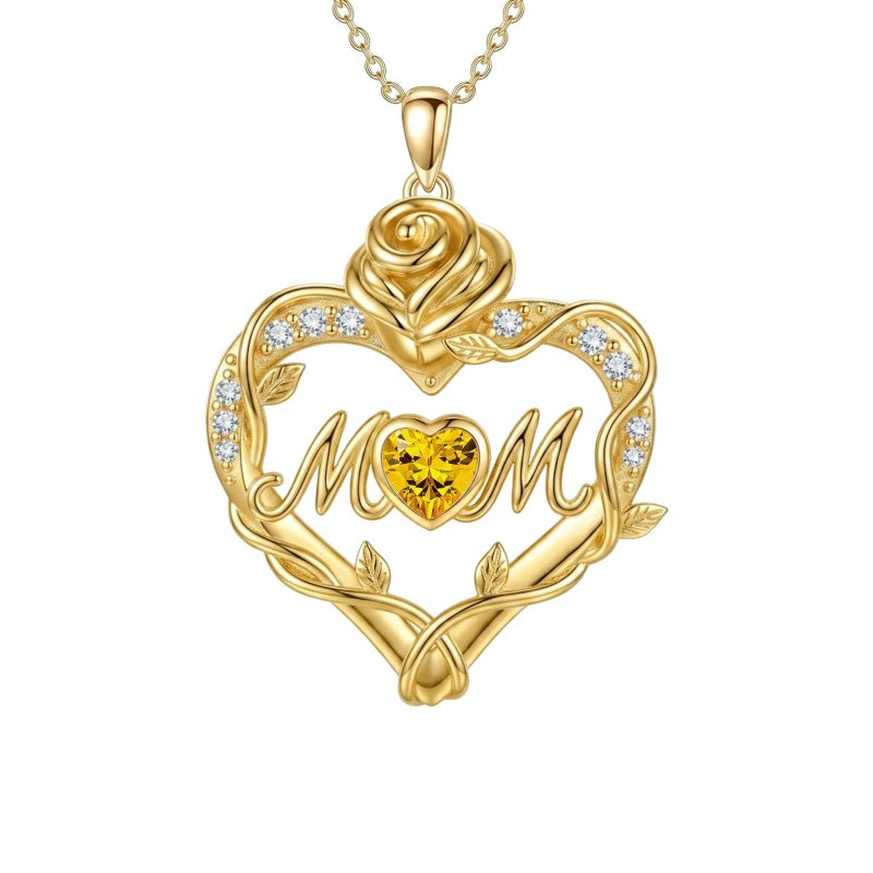 14K Gold Plated Heart Birthstone Rose Mom Butterfly Pendant Necklace for Women