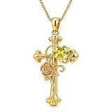 14K Gold Plated Heart Shape Birthstone Rose Flower Cross Necklace for Women  Religious Christian Jewelry