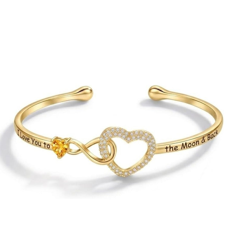 14K Gold Plated Birthstone Infinity Heart Bangle Bracelet for Women