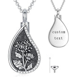 Sterling Silver Personalized Engraved Teardrop Birth Flower Urn Necklace for Ashes