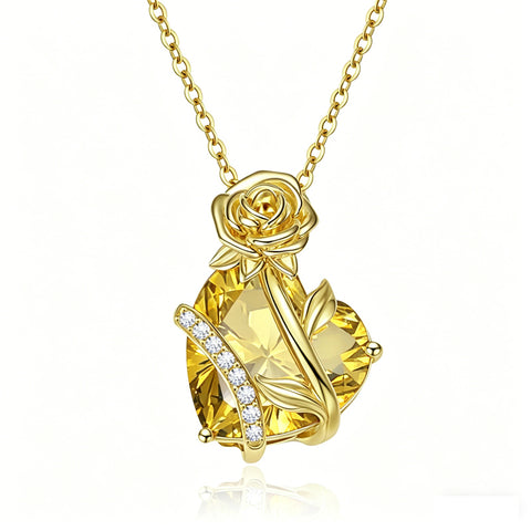 10K 14K 18K Gold Heart Birthstone Rose Pendant Necklace Gifts for Wife Girlfriend Mom Daughter Grandma