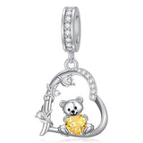 Sterling Silver 12 Month Birthstone Bear Bead Charms