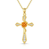 14K Gold Plated Birthstone Infinity  Cross Pendant NecklaceJewelry for Women
