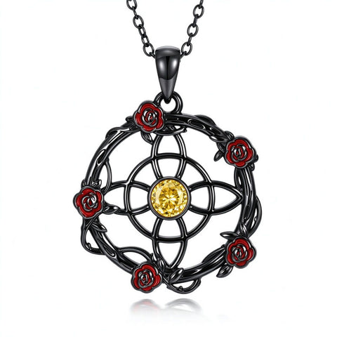Sterling Silver Black Heart Skeleton Birthstone Necklace With Engraved Halloween Gift