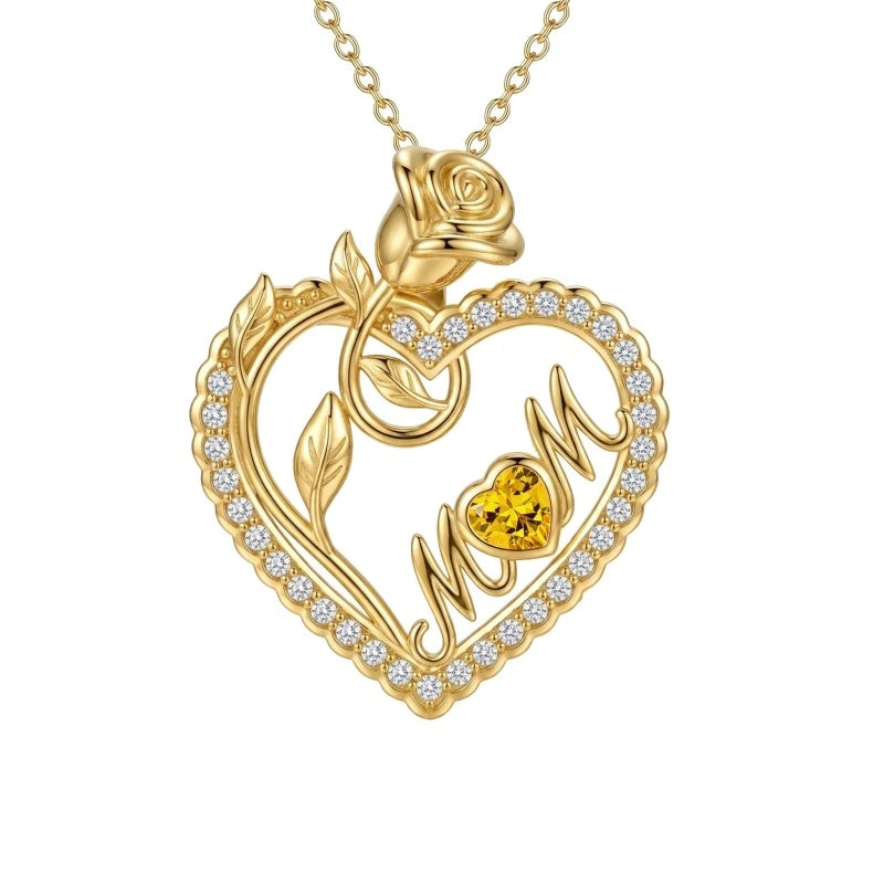 14K Gold Plated Heart Birthstone Rose Mom Butterfly Pendant Necklace for Women