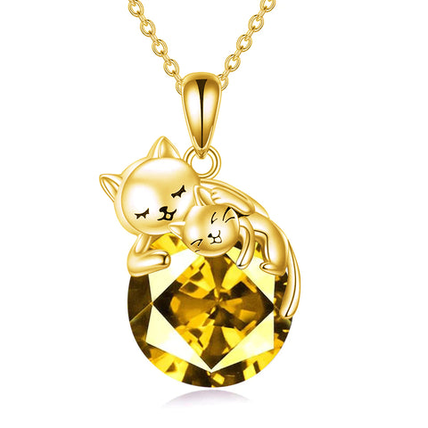 Sterling Silver Birthstone Cat Pendant Necklace