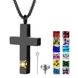 Stainless Steel Birthstones Cross Urn Necklaces for Ashes