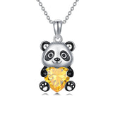 Sterling Silver Heart Birthstone Panda Pendant Necklace