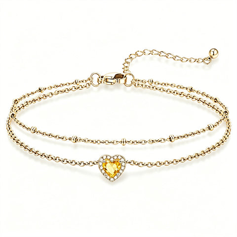 Sterling Silver Birthstone Double Layer Anklet for Beach Weddings, Summer Vacations & Pool Parties