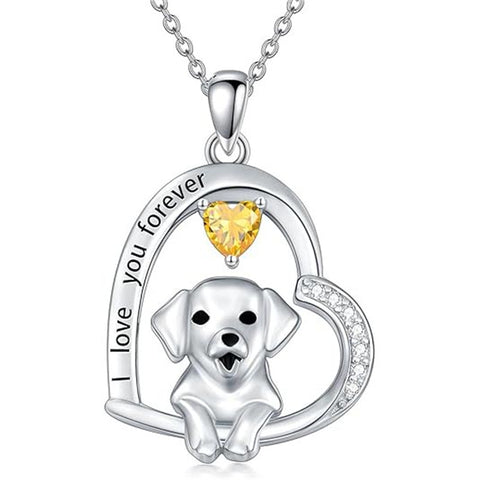 Sterling Silver Heart Birthstone Puppy Dog Pendant Necklace