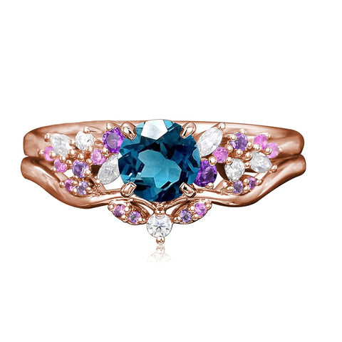 Sterling Silver 1CT Round Gemstone Engagement Promise Anniversary Ring Set for Women