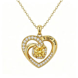 14K Gold Plated  Birthstone Heart Pendant  Necklace for Women Engraved with  I Love You