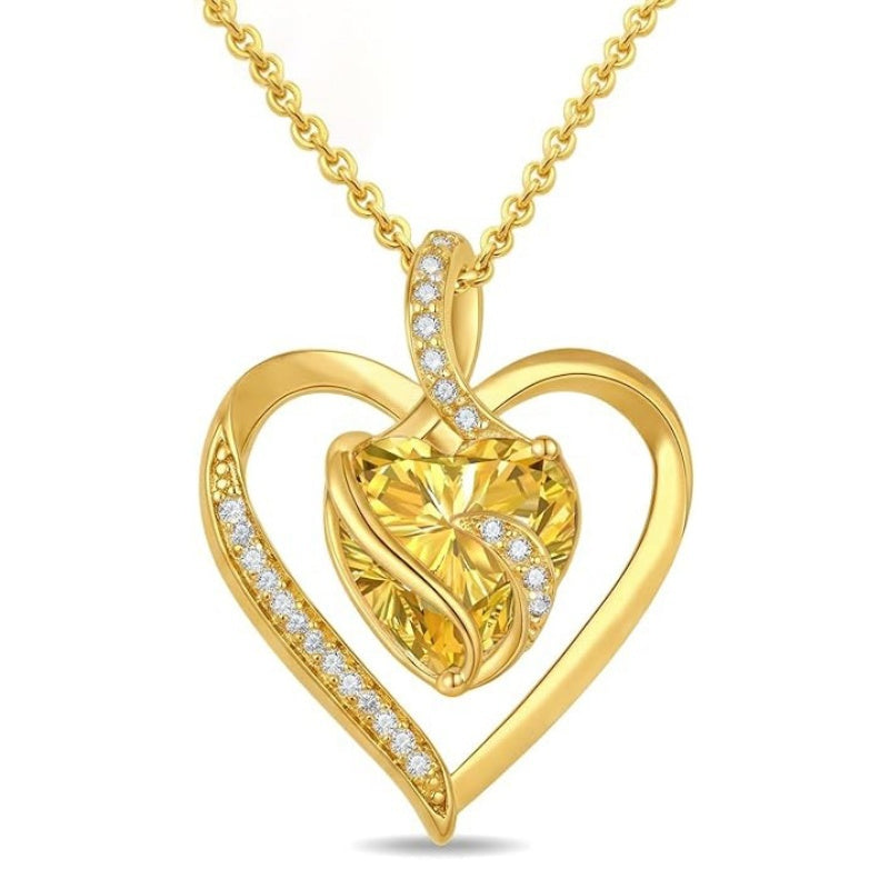 14K Gold Plated  12 Months Heart Birthstone Pendant Necklace Birthday Wedding Anniversary Jewelry Gifts for Women