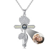 Sterling Silver Cross 100 Languages 12 Month Birthstone Birth Month Flower Pendant Necklace