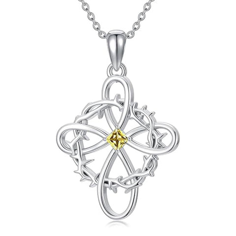 Sterling Silver 12 Birthstones Twisted Cross Necklace for Women