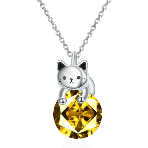 Sterling Silver Birthstone Cat Pendant Necklace