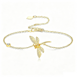 14K Gold Plated Birthstone Dragonfly Anklet Bracelet Birthday Gifts for Her